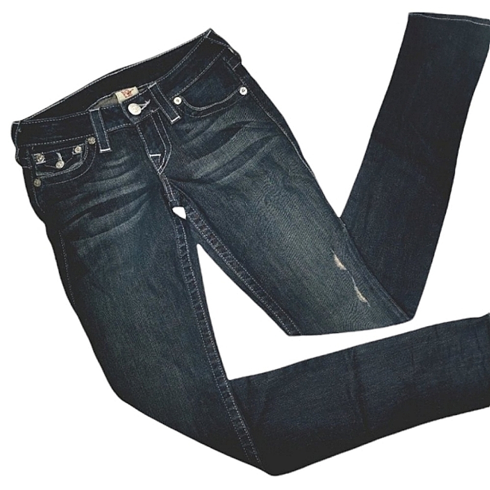 True Religion Women's 25 Distressed USA Stretch Flexible Cotton WLH599X54 Jeans - Picture 1 of 16